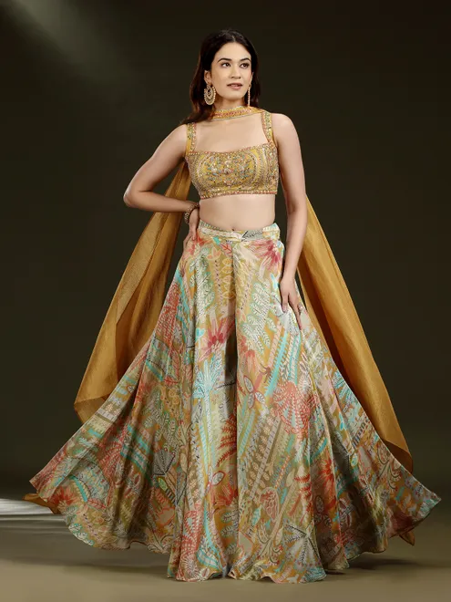 Multicolor crepe silk palazzo suit