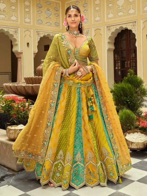 Multicolor jacquard georgette dupatta lehenga choli