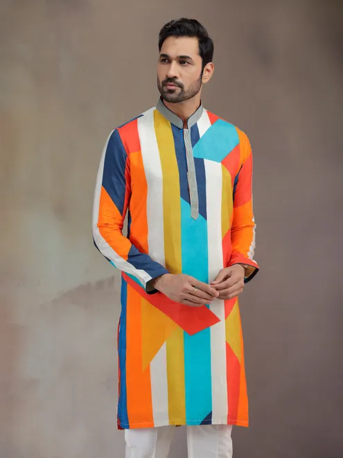 Multicolor men printed kurta pajama