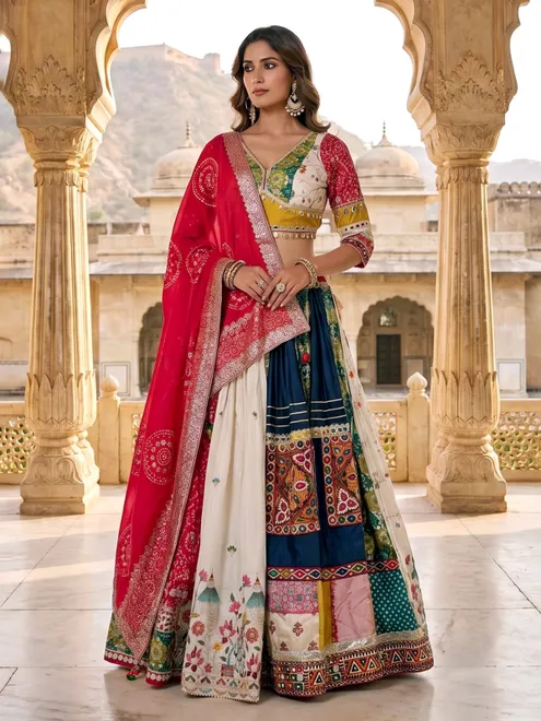 Multicolor mirror work festive lehenga choli