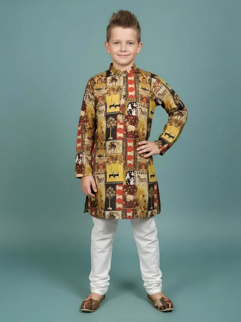 Multicolor printed cotton kurta churidar suit