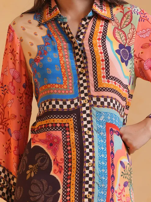Multicolor printed crepe silk shirt
