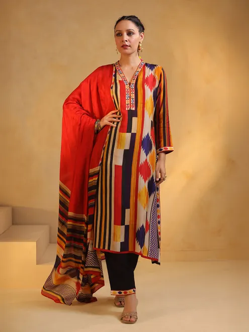 Multicolor printed festive wear salwar suit with dupatta