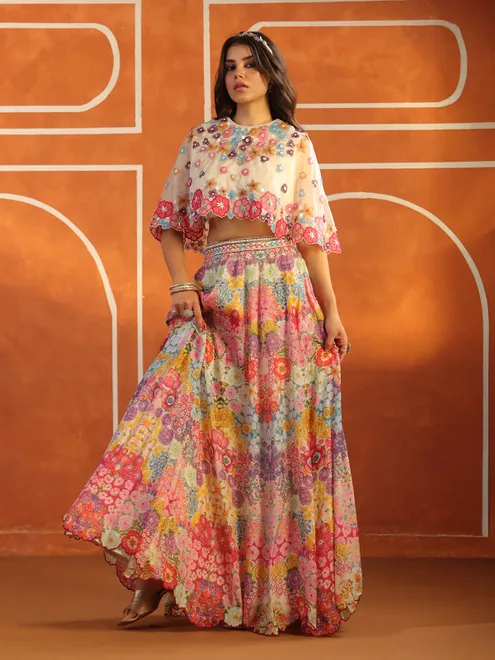 Multicolor printed lehenga choli in silk