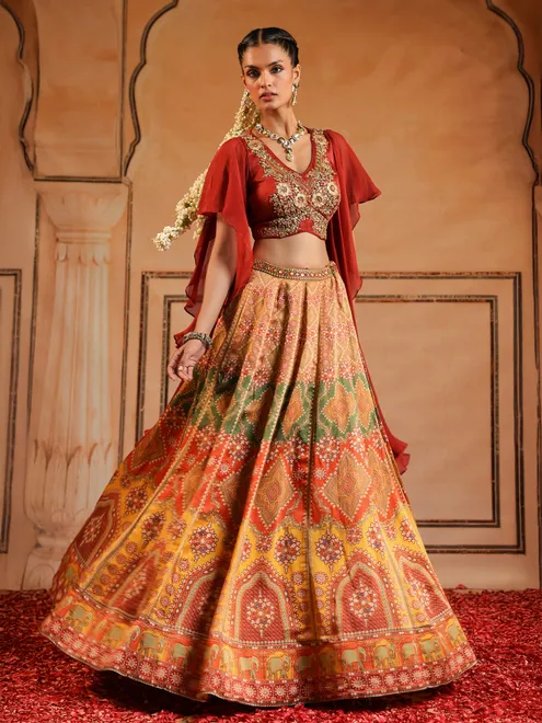 Multicolor printed silk women lehenga choli