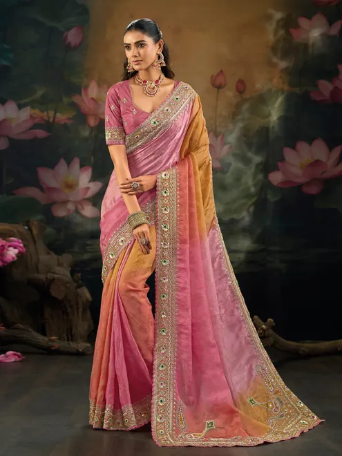 Multicolor shaded crepe saree for festive celebration