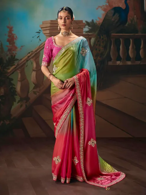 Multicolor shaded fancy tissue silk saree