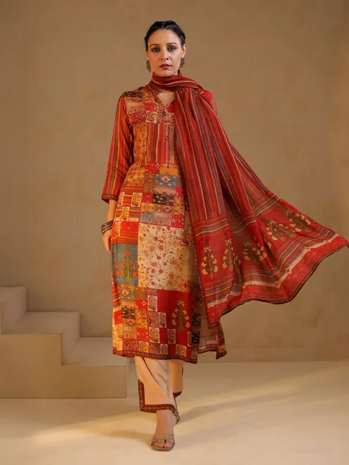Multicolor silk printed salwar suit for women