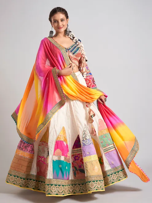 Multicolor silk traditional navratri chaniya choli