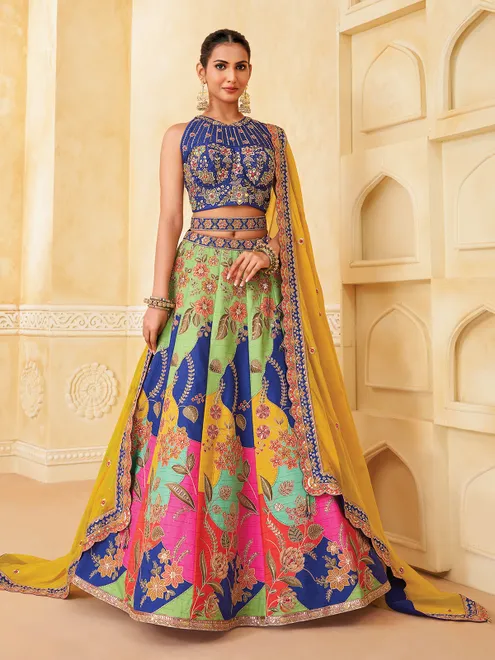Multicolor wedding wear silk lehenga choli for women