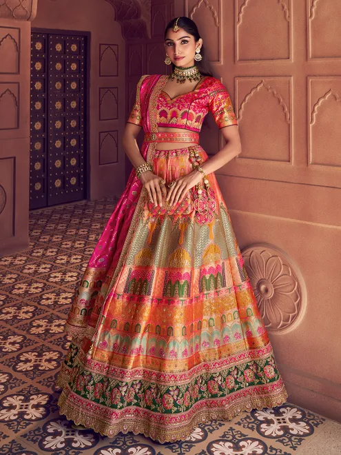Multicolor zari worked banarasi silk lehenga choli