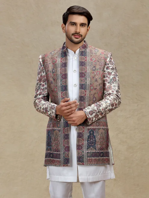 Multicolour silk indo western set with jackets