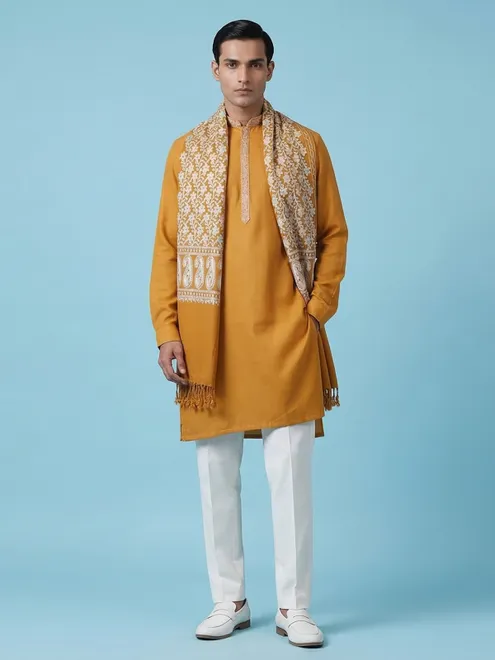 Mustard yellow cotton festive kurta suit with dupatta
