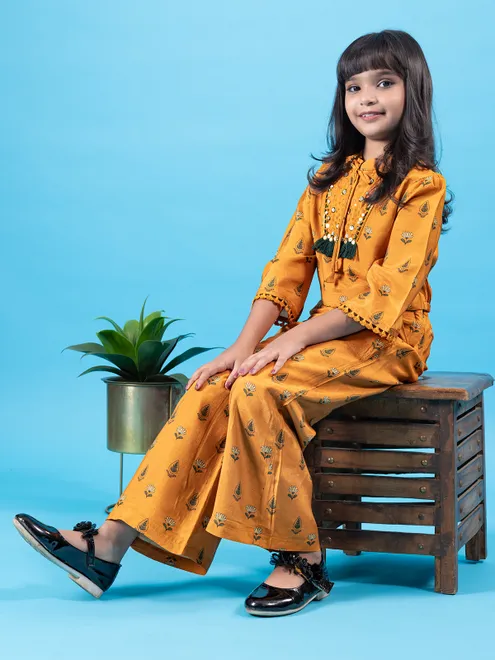 Mustard yellow cotton silk co-ord set