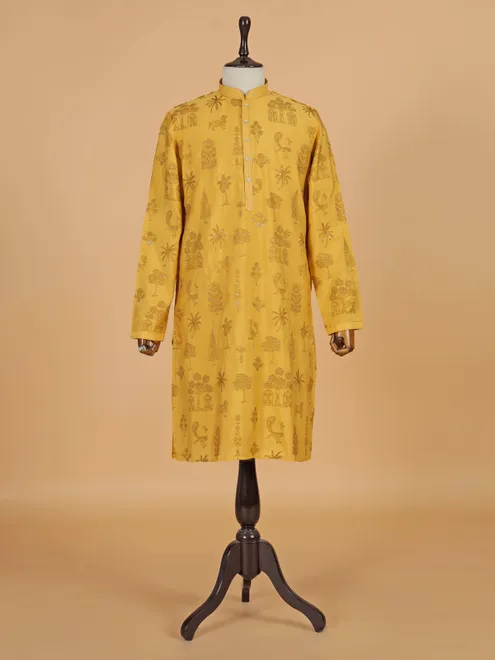 Mustard yellow cotton silk kurta suit for festive