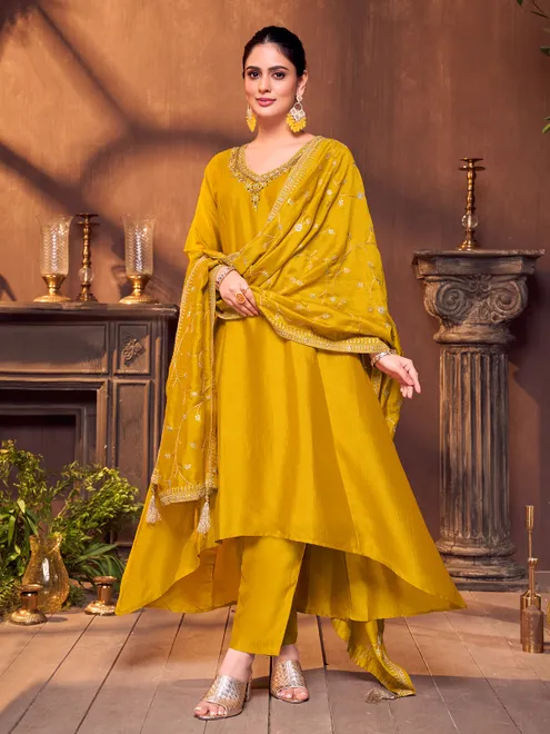 Mustard yellow haldi function salwar suit