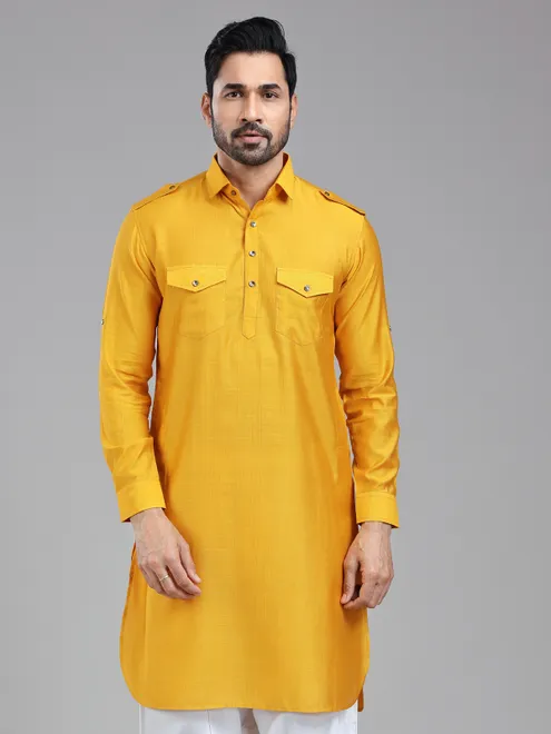Mustard yellow mens pathani kurta