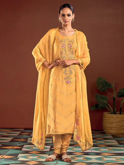 Mustard yellow salwar suit with dupatta for women