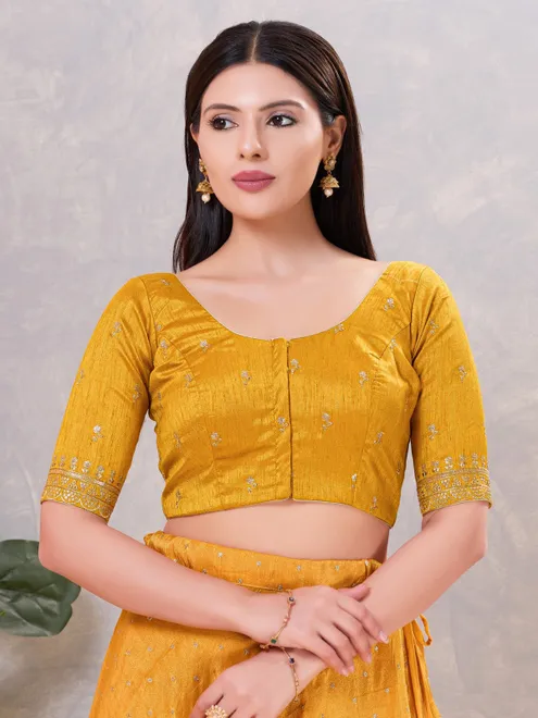 Mustard yellow silk front open blouse