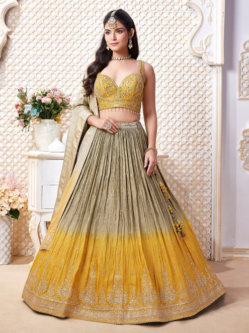 Mustard yellow silk lehenga choli with dupatta