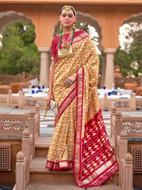 Mustard yellow soft cotton silk saree