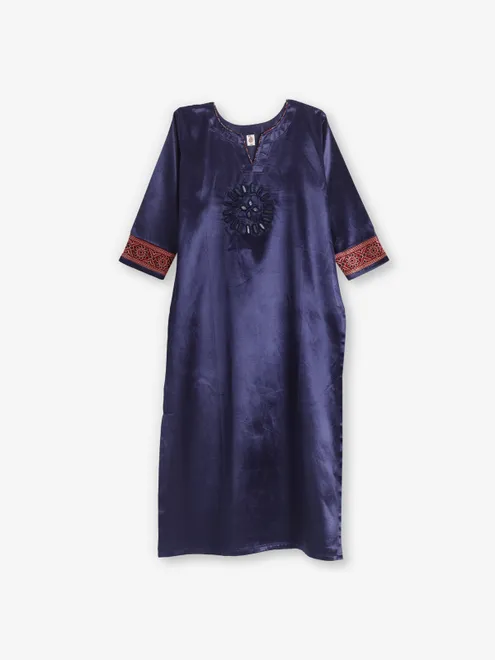 Navy blue cotton silk kurti for women