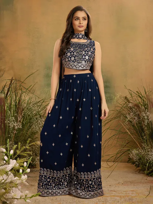 Navy blue georgette palazzo salwar suit