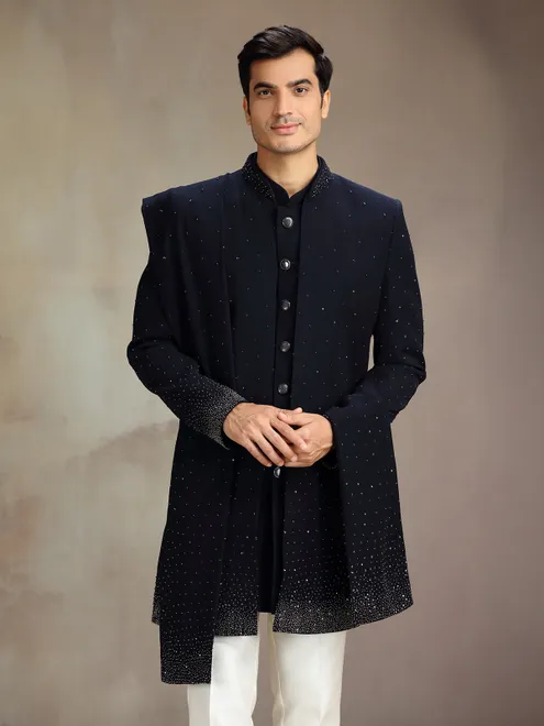 Navy blue rayon elegant indo western