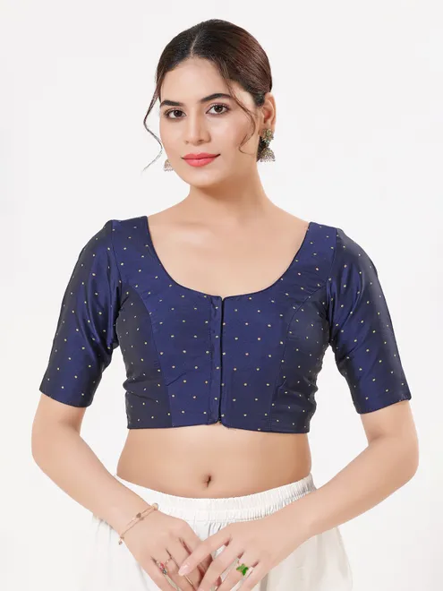 Navy blue tafeta silk zari festive blouse