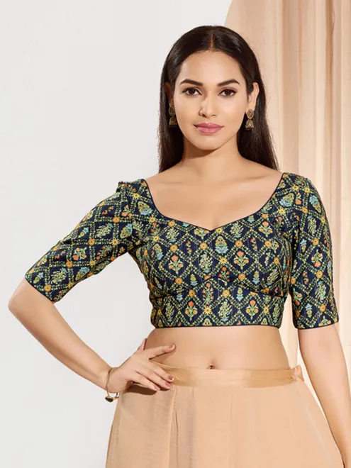 Navy blue viscose rayon sweetheart neck blouse