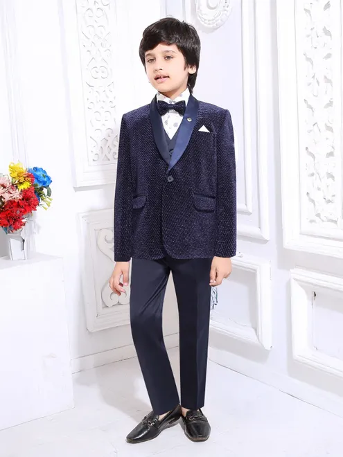 Navy boys coat suit in soft velvet