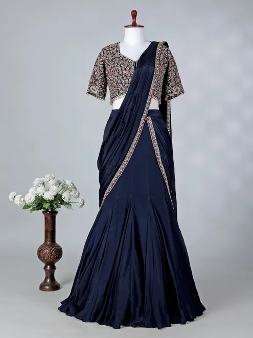 Navy chiffon silk designer lehenga choli with dupatta