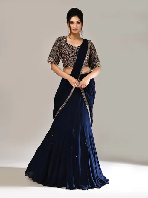 Navy chiffon sweetheart neck wedding lehenga choli