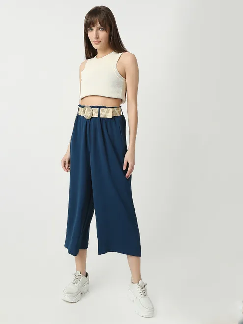 Navy cotton plain palazzo for women
