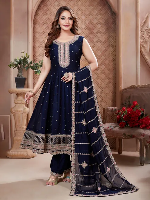 Navy cotton silk wedding wear salwar suit