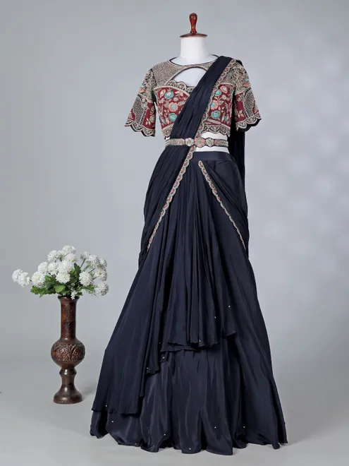 Navy crepe silk designer lehenga choli with dupatta
