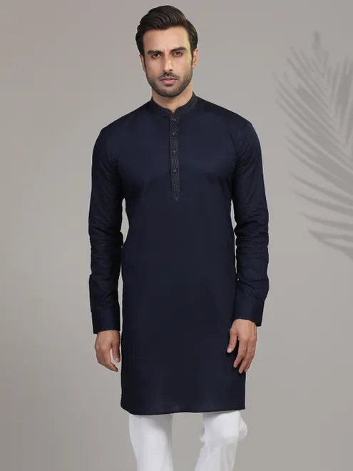 Navy full sleeves kurta in cotton