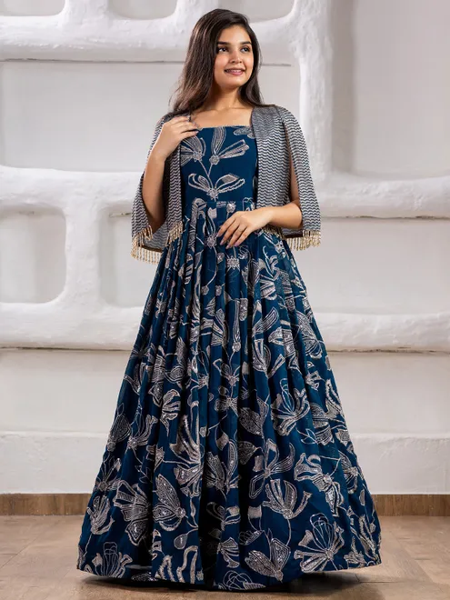 Navy georgette gown for girls