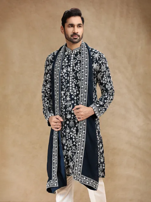 Navy georgette kurta suit with dupatta
