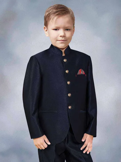 Navy hue terry rayon party wear jodhpuri suit