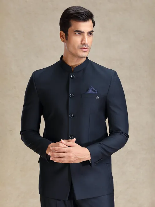 Navy jodhpuri suit in soft terry rayon