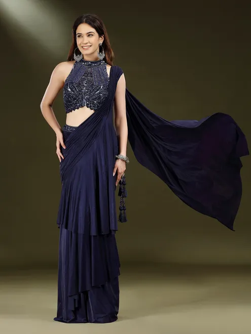 Navy lycra designer lehenga choli for party wear