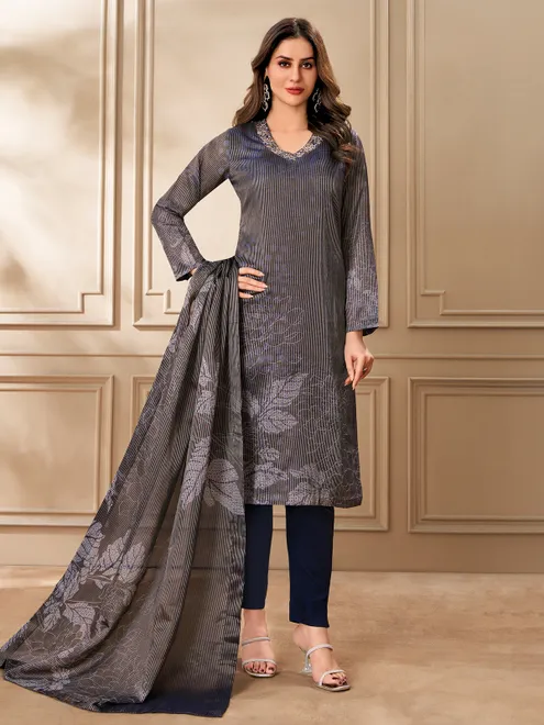 Navy organza salwar suit with print