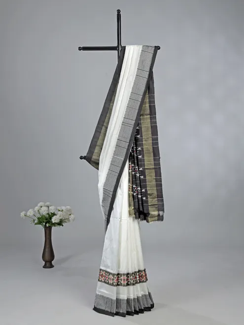 White and black hyderabadi silk saree