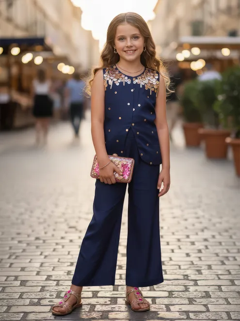 Navy silk co ord set with rich embellishment