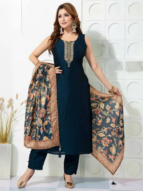 Navy silk salwar suit for women