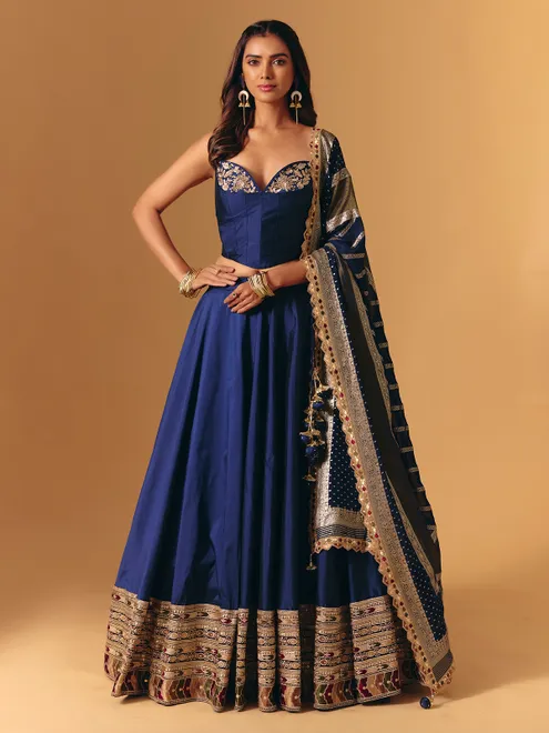 Navy silk zardosi designer lehenga choli