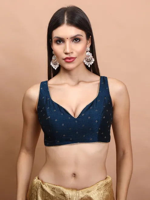Navy silk zari weaving ready made blouse for women