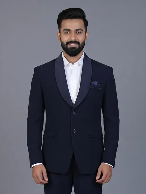 Navy terry rayon blazer for formal occasions