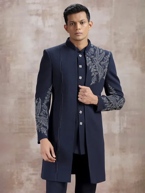 Navy terry rayon indo western with jacket style